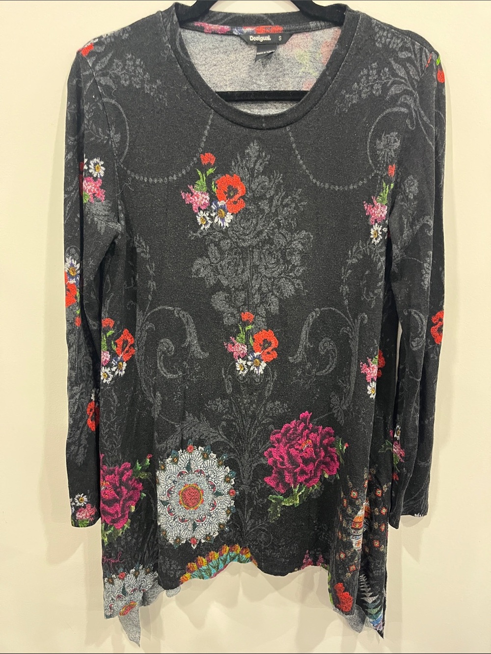 Desigual Women’s Black Long Sleeve Floral & Medallion Print Top
